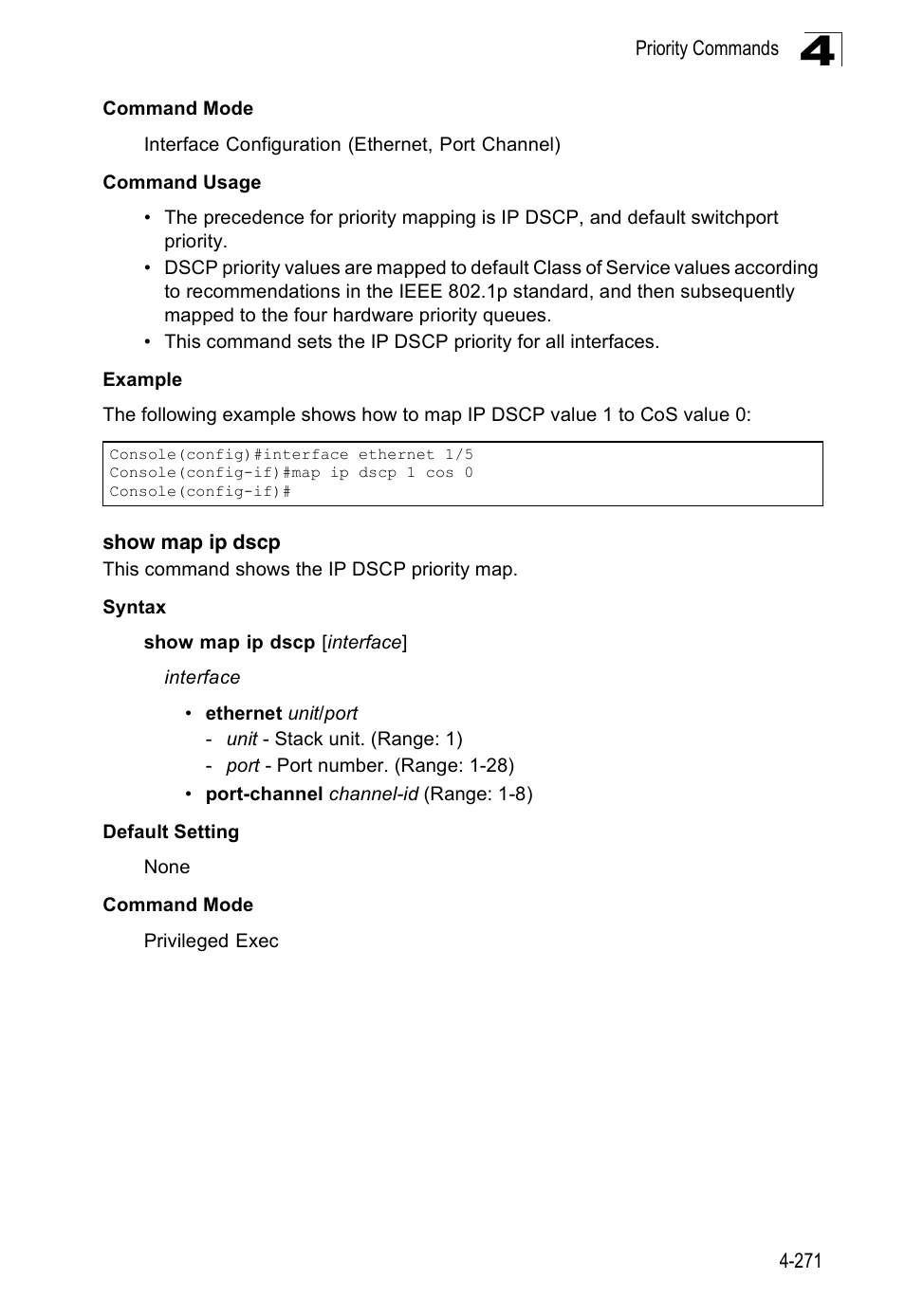 Show map ip dscp | Accton Technology Edge-corE Fast Ethernet Switch ES3528M-SFP User Manual | Page 567 / 644