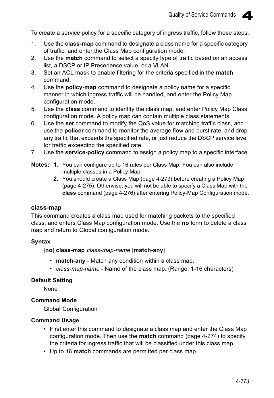 Class-map 4-273 | Accton Technology Edge-corE Fast Ethernet Switch ES3528M-SFP User Manual | Page 569 / 644