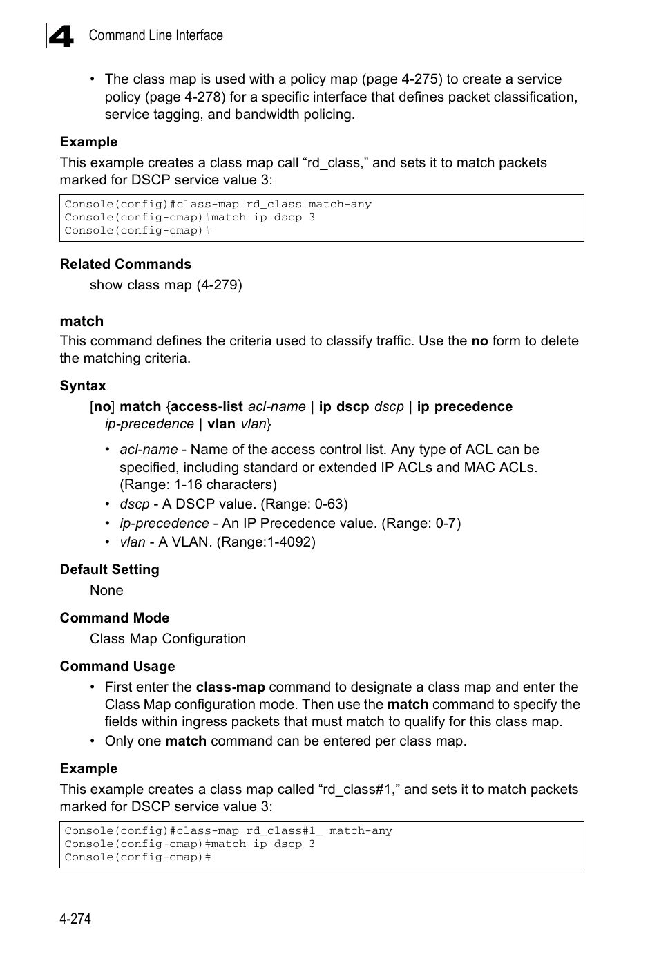 Match 4-274 | Accton Technology Edge-corE Fast Ethernet Switch ES3528M-SFP User Manual | Page 570 / 644