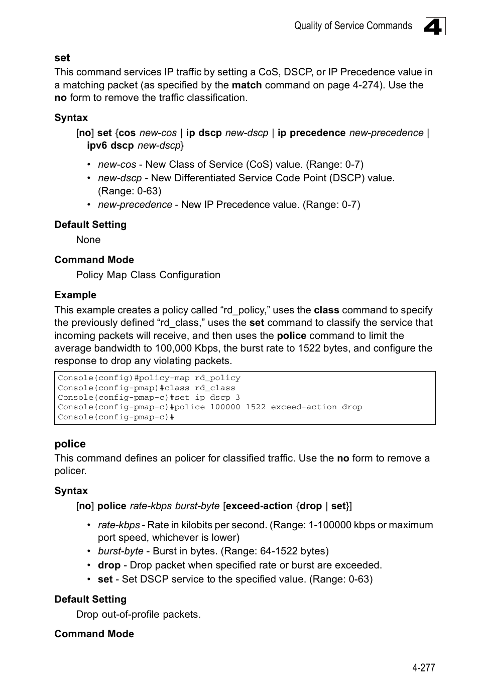 Set 4-277 police 4-277 | Accton Technology Edge-corE Fast Ethernet Switch ES3528M-SFP User Manual | Page 573 / 644