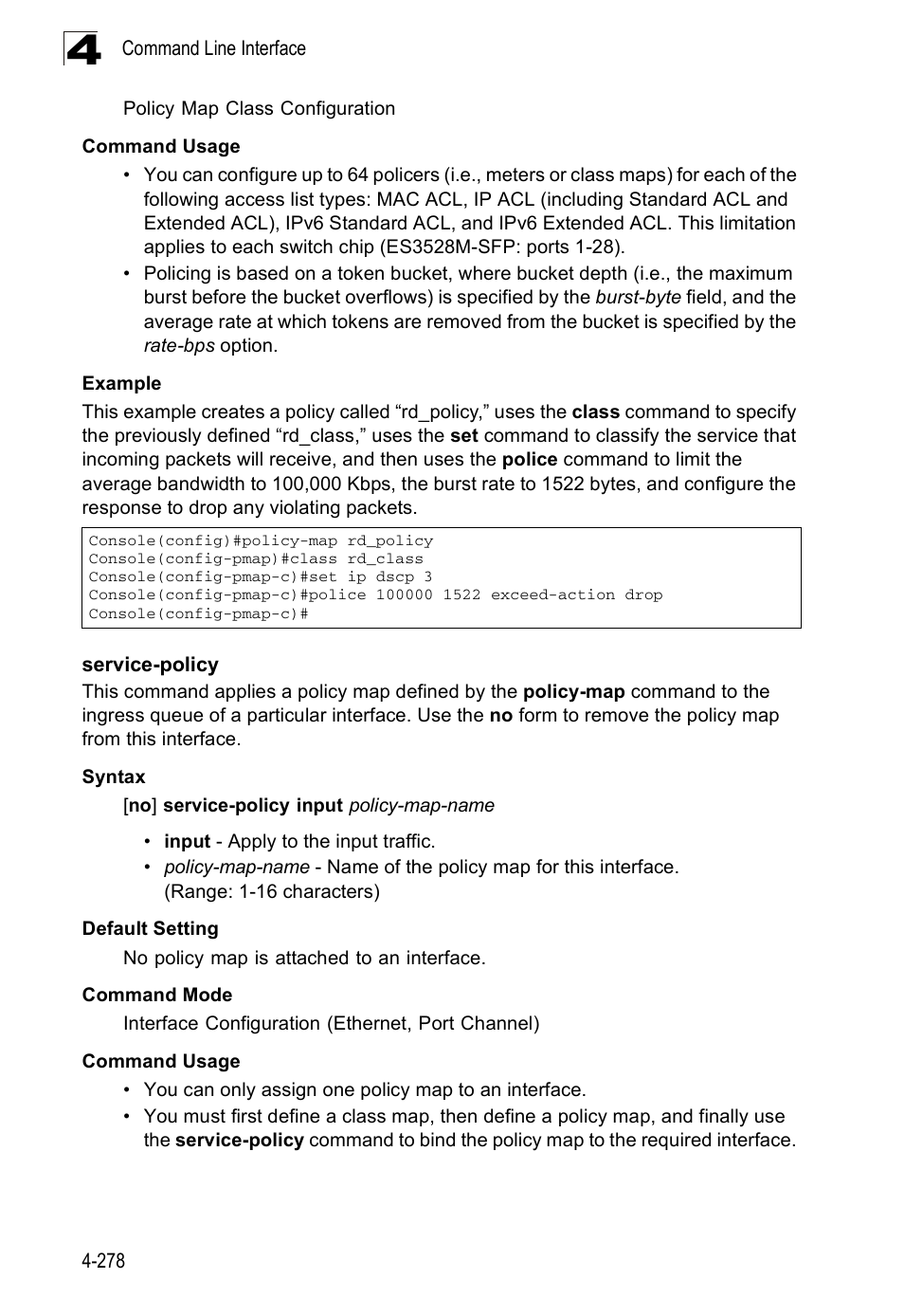 Service-policy 4-278 | Accton Technology Edge-corE Fast Ethernet Switch ES3528M-SFP User Manual | Page 574 / 644