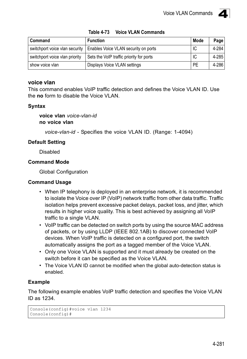 Voice vlan | Accton Technology Edge-corE Fast Ethernet Switch ES3528M-SFP User Manual | Page 577 / 644