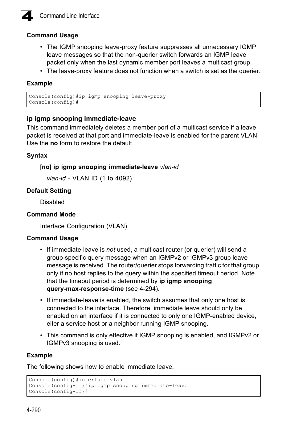 Ip igmp snooping immediate-leave | Accton Technology Edge-corE Fast Ethernet Switch ES3528M-SFP User Manual | Page 586 / 644