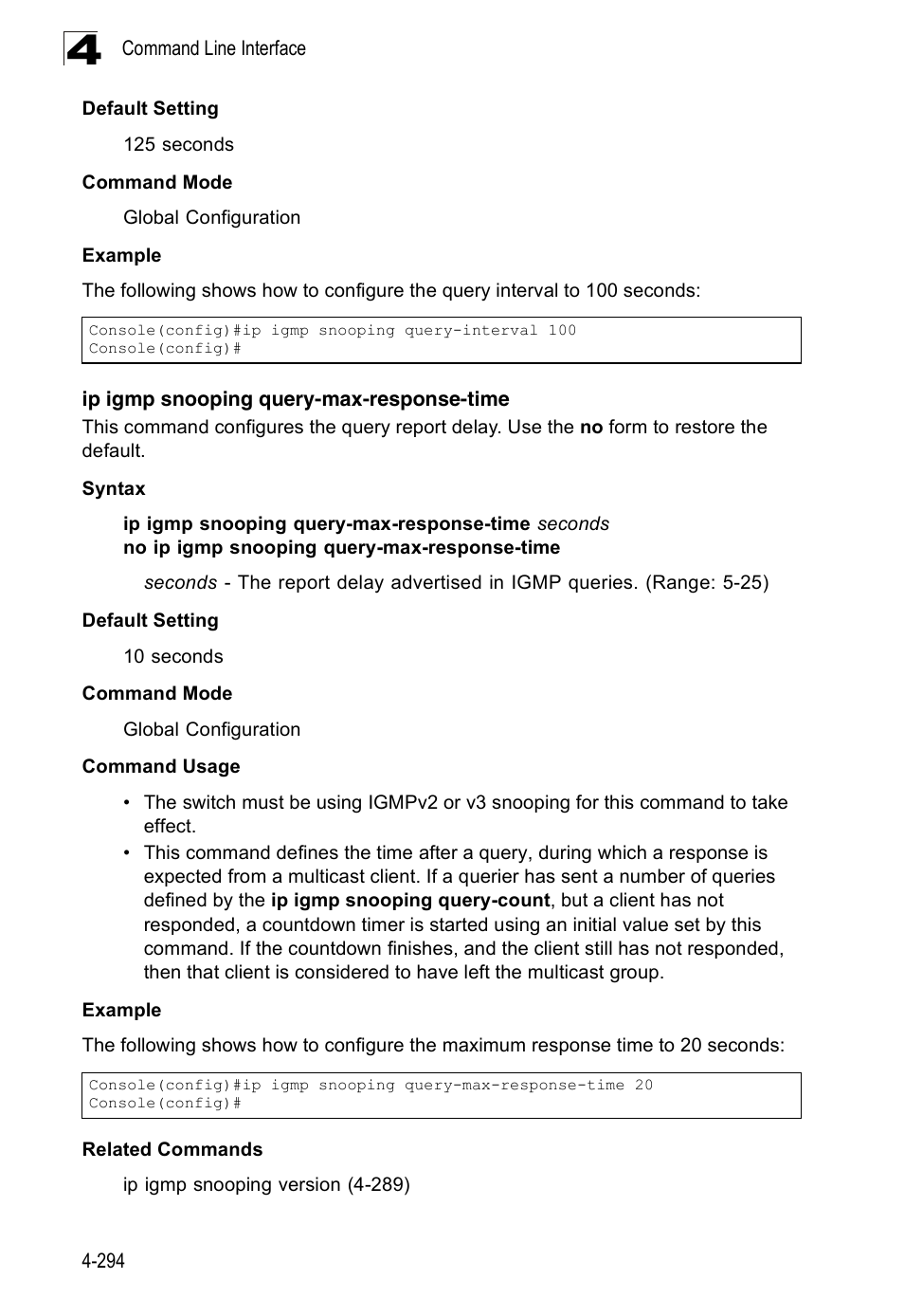 Ip igmp snooping query-max-response-time | Accton Technology Edge-corE Fast Ethernet Switch ES3528M-SFP User Manual | Page 590 / 644
