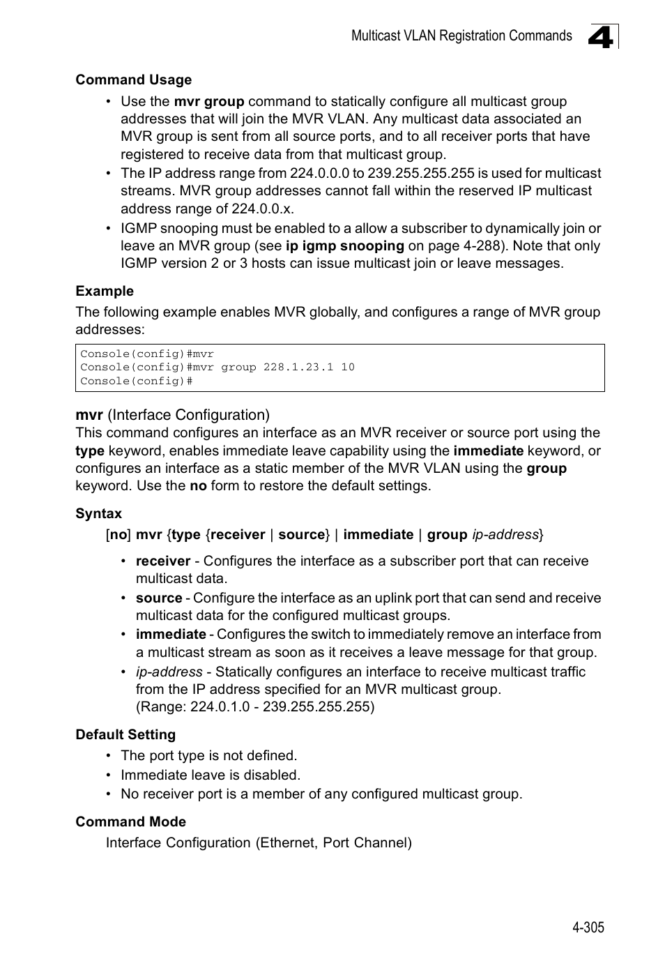 Mvr (interface configuration) | Accton Technology Edge-corE Fast Ethernet Switch ES3528M-SFP User Manual | Page 601 / 644