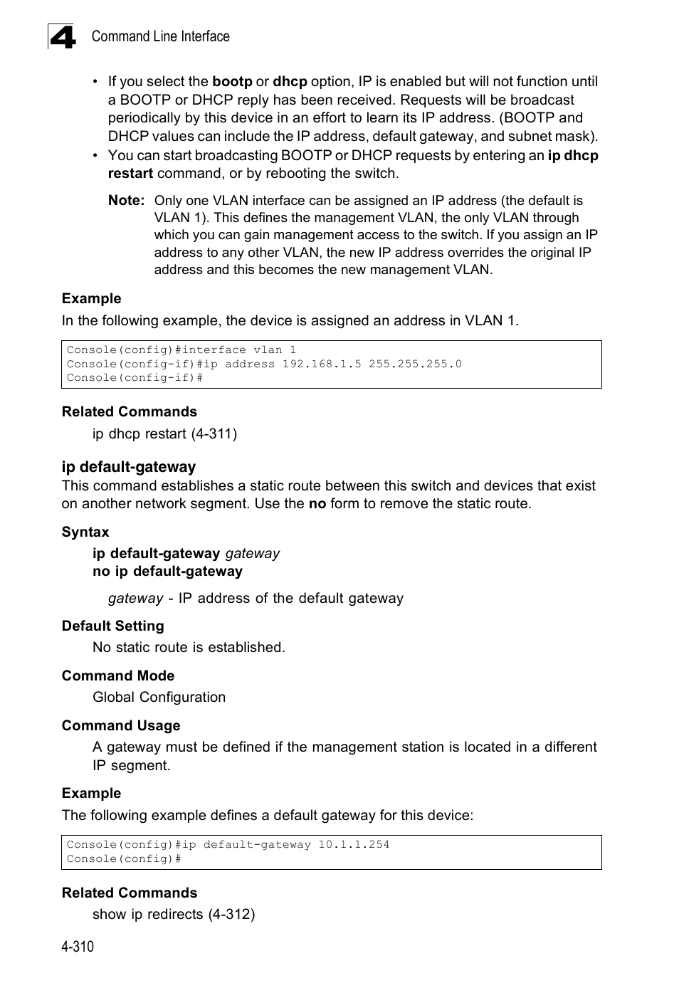 Ip default-gateway | Accton Technology Edge-corE Fast Ethernet Switch ES3528M-SFP User Manual | Page 606 / 644