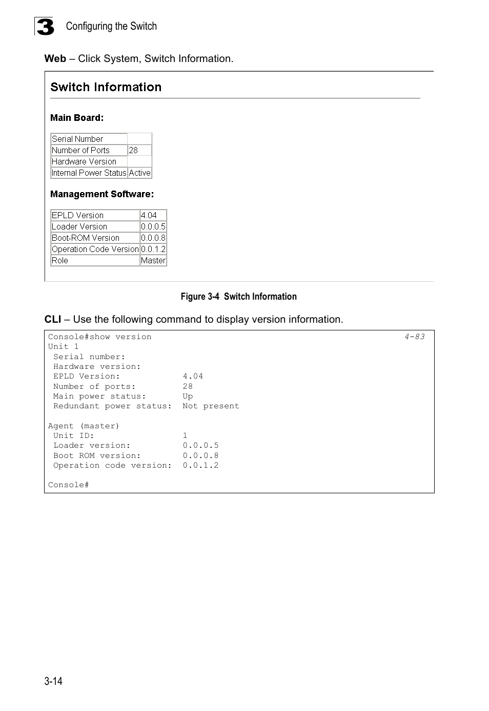 Figure 3-4, Switch information | Accton Technology Edge-corE Fast Ethernet Switch ES3528M-SFP User Manual | Page 64 / 644