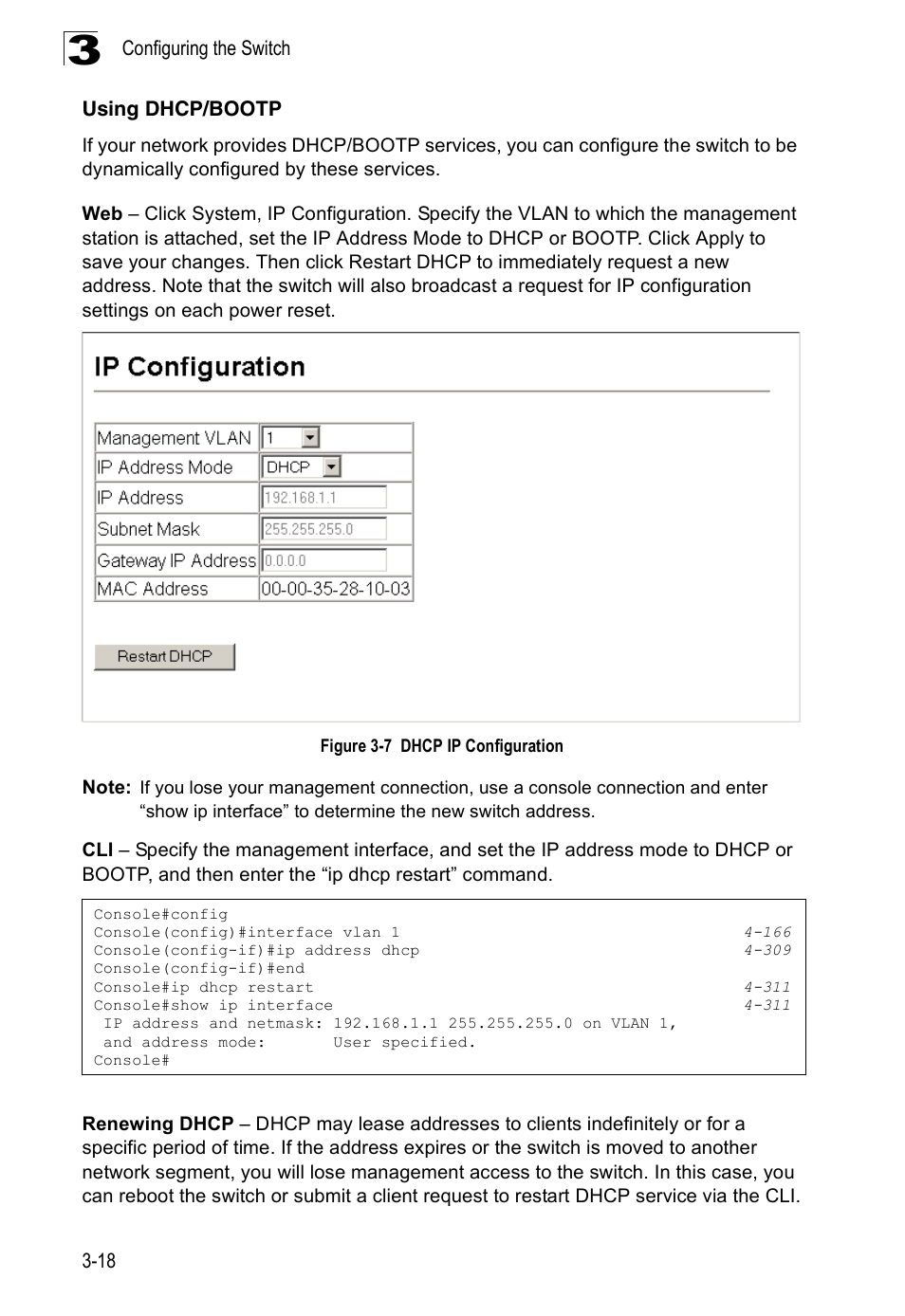 Using dhcp/bootp, Figure 3-7, Dhcp ip configuration | Accton Technology Edge-corE Fast Ethernet Switch ES3528M-SFP User Manual | Page 68 / 644