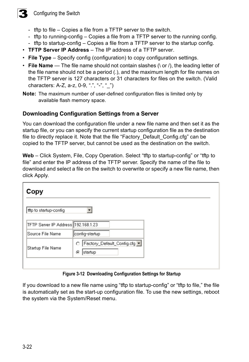 Downloading configuration settings from a server | Accton Technology Edge-corE Fast Ethernet Switch ES3528M-SFP User Manual | Page 72 / 644