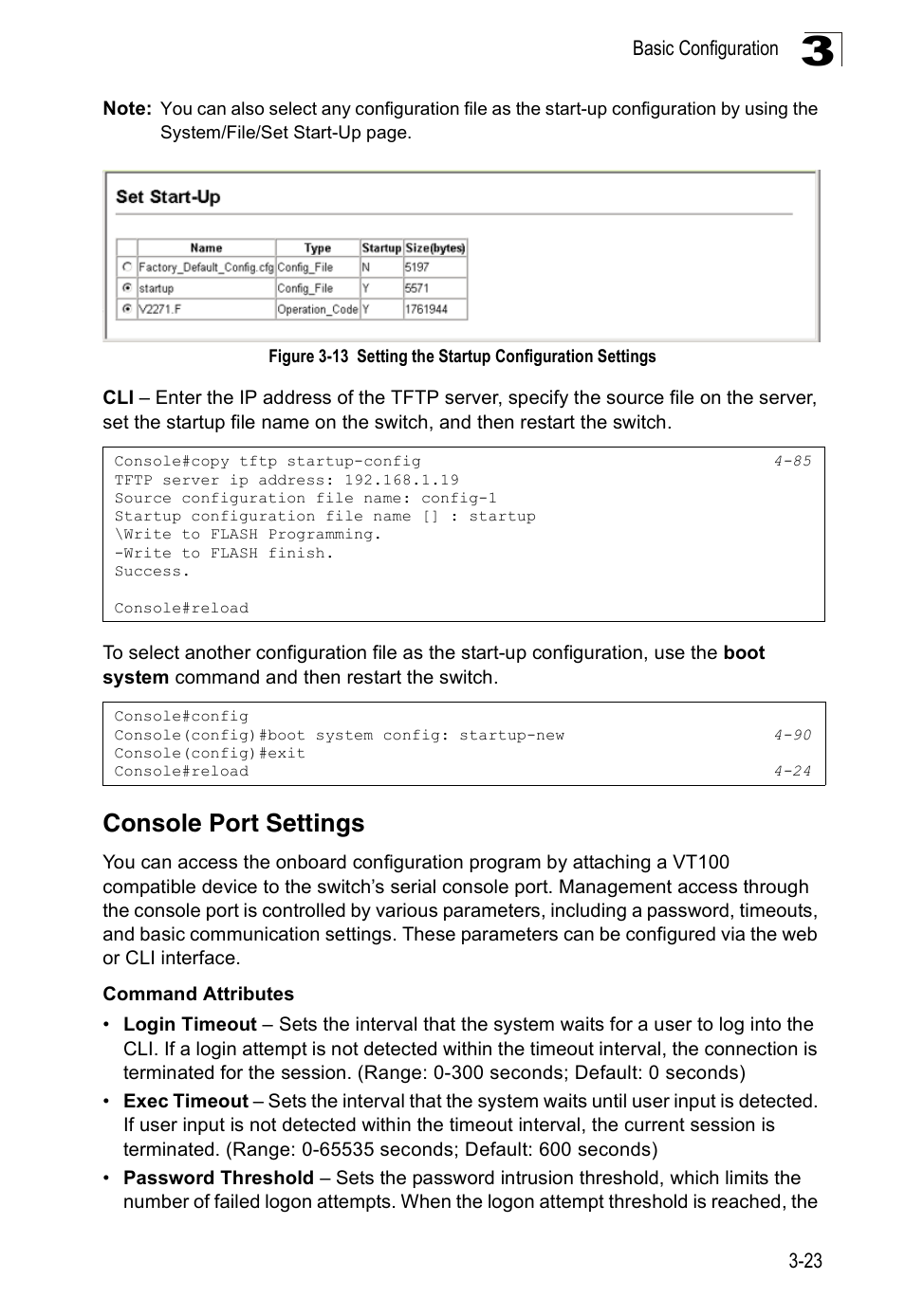 Console port settings | Accton Technology Edge-corE Fast Ethernet Switch ES3528M-SFP User Manual | Page 73 / 644