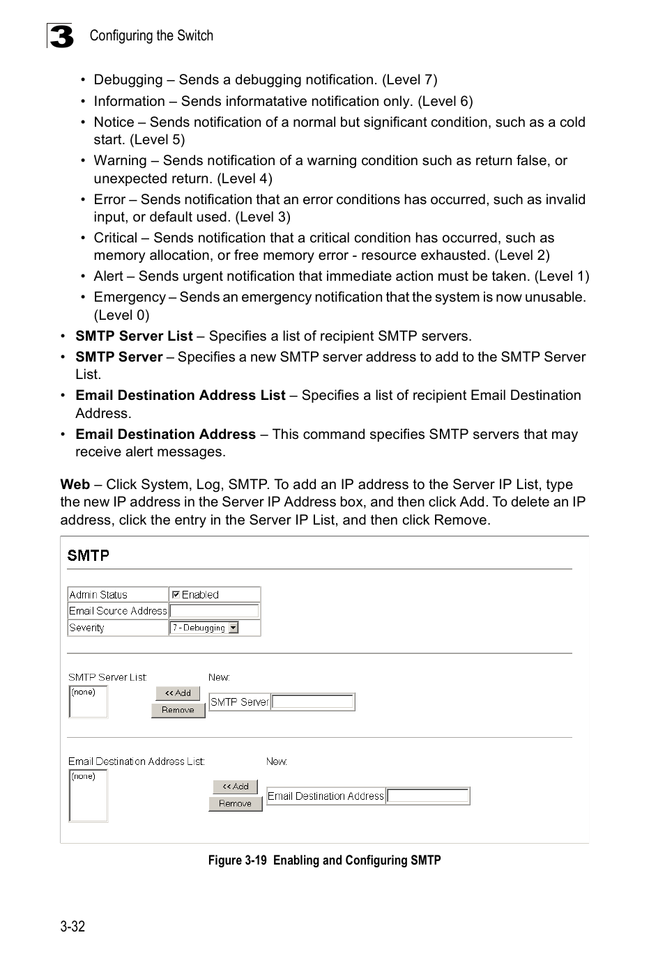 Figure 3-19 enabling and configuring smtp | Accton Technology Edge-corE Fast Ethernet Switch ES3528M-SFP User Manual | Page 82 / 644