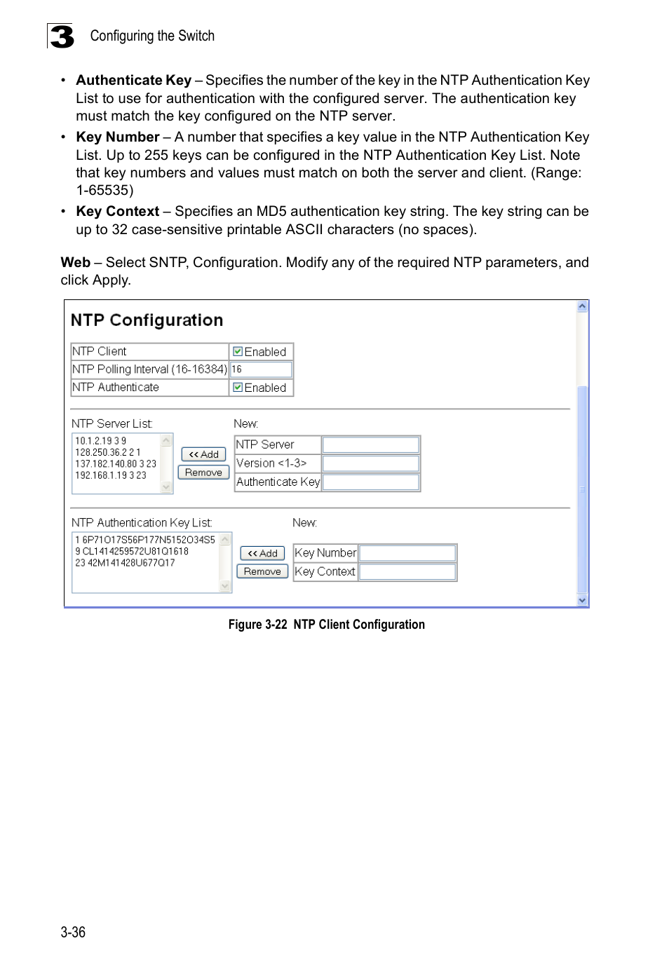 Figure 3-22 ntp client configuration | Accton Technology Edge-corE Fast Ethernet Switch ES3528M-SFP User Manual | Page 86 / 644