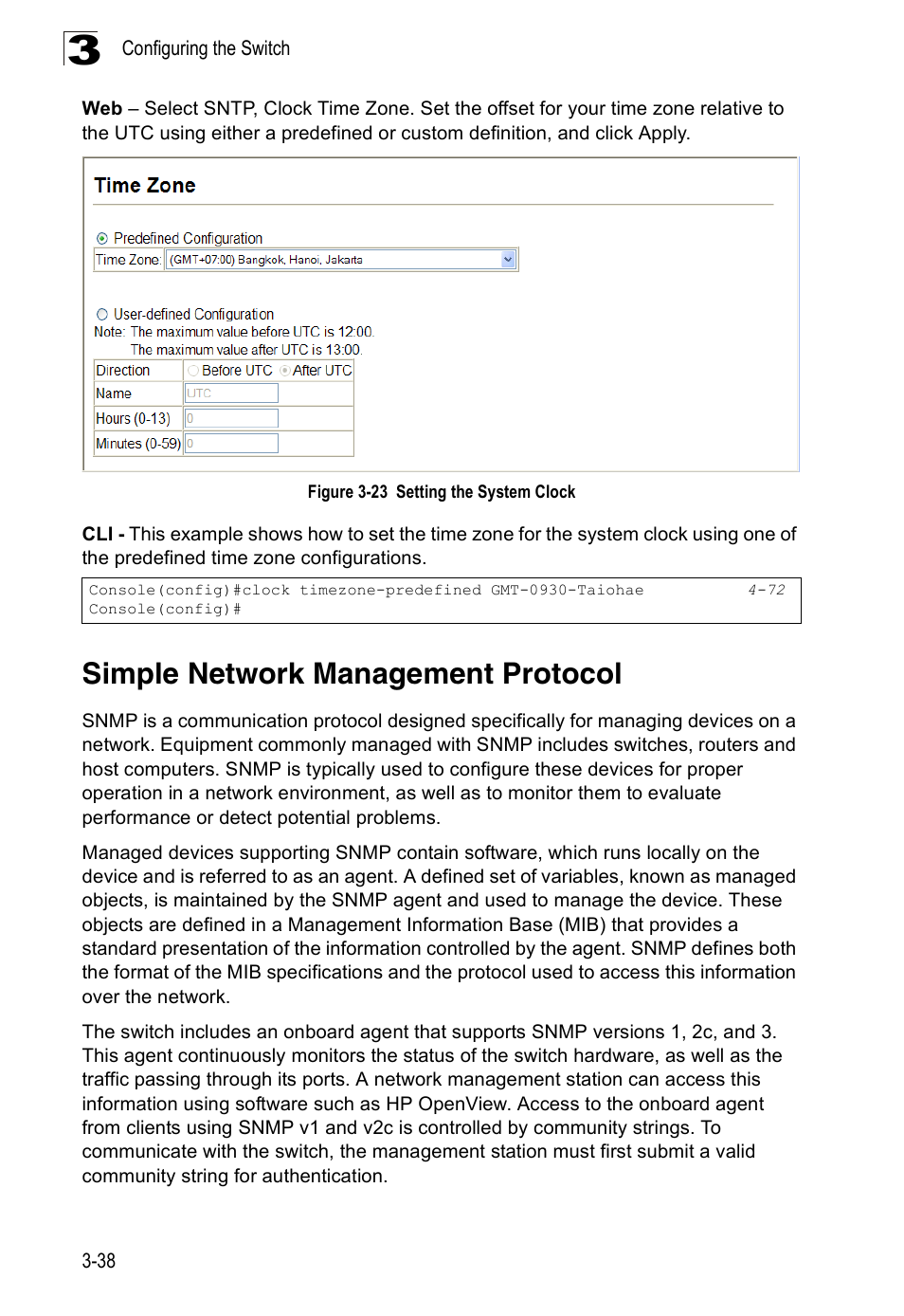 Simple network management protocol, Figure 3-23 setting the system clock | Accton Technology Edge-corE Fast Ethernet Switch ES3528M-SFP User Manual | Page 88 / 644