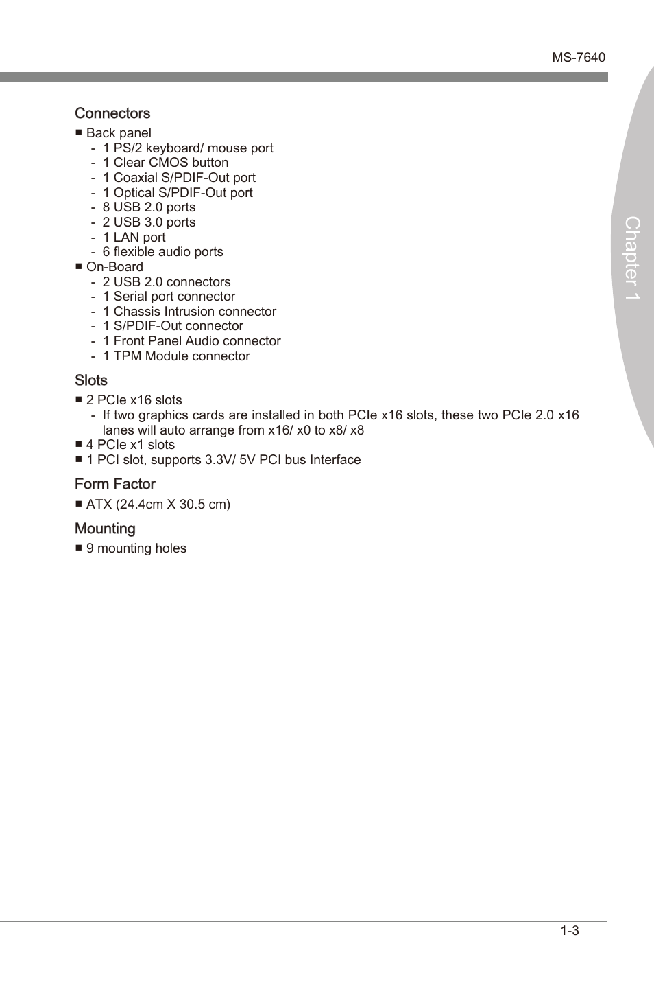 Chapter 1 | MSI 990XA-GD55 User Manual | Page 13 / 74