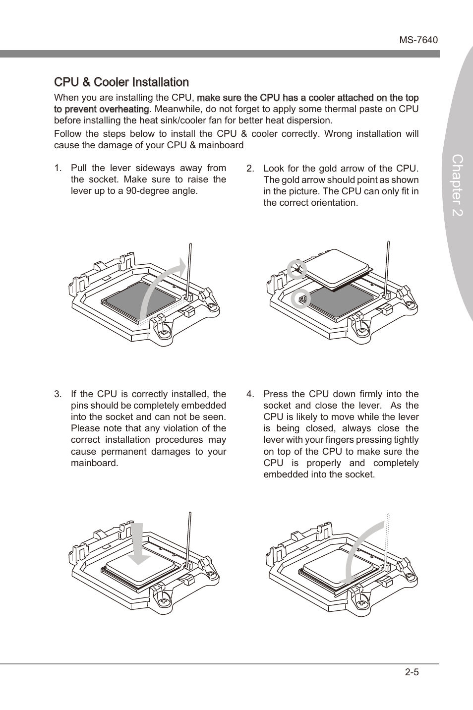 Chapter 2, Cpu & cooler installaton | MSI 990XA-GD55 User Manual | Page 21 / 74