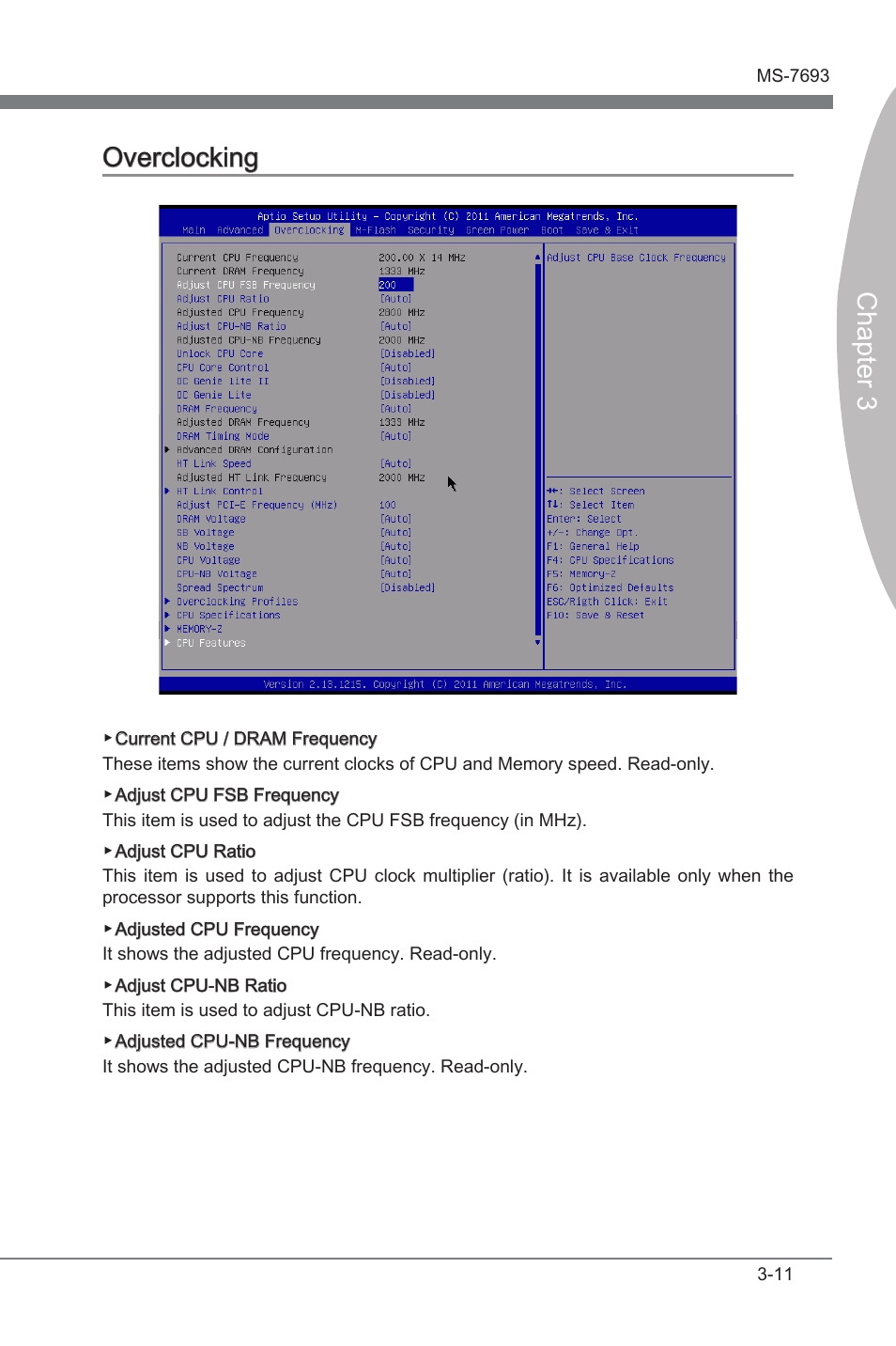 Overclocking, Overclockng -11, Chapter 3 | Chapter 3 overclockng | MSI 970A-G45 User Manual | Page 47 / 76