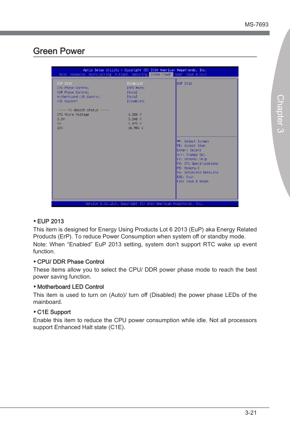 Green power, Green power -21, Chapter 3 | Chapter 3 green power | MSI 970A-G45 User Manual | Page 57 / 76