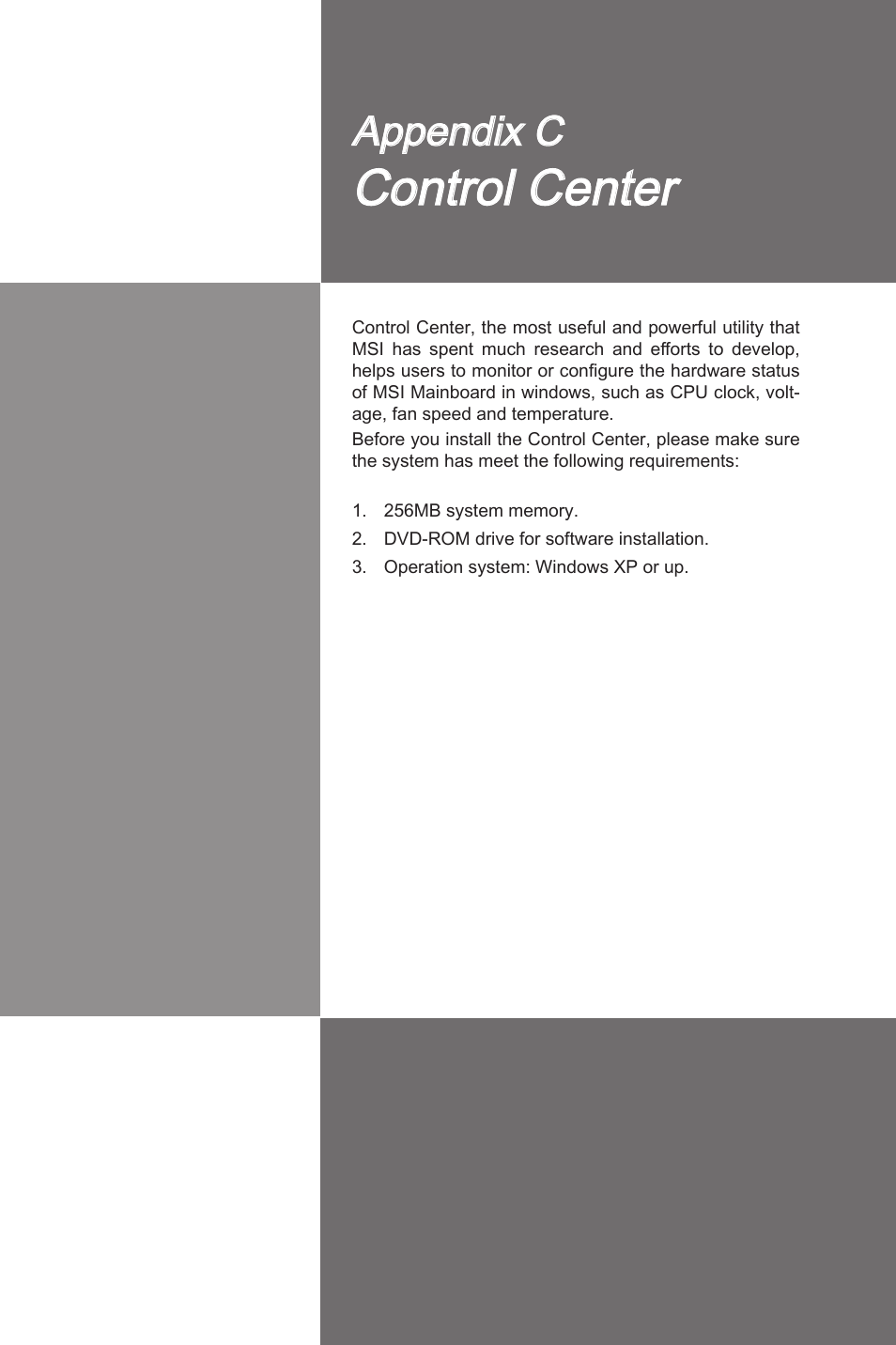 Appendix c, Control center, Appendx c | MSI 890GXM-G65 User Manual | Page 103 / 110