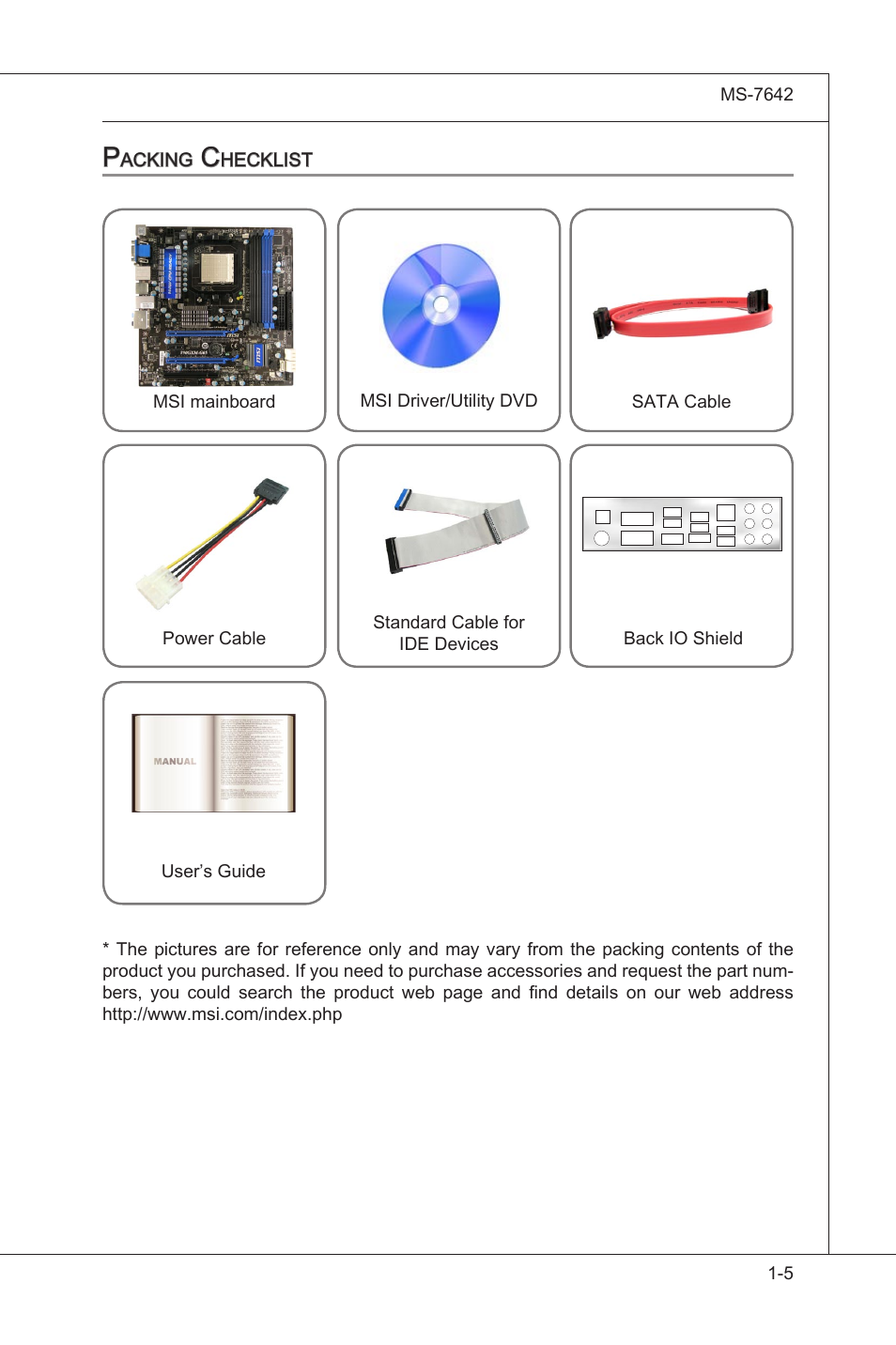 Packing checklist, Packng checklst -5 | MSI 890GXM-G65 User Manual | Page 15 / 110