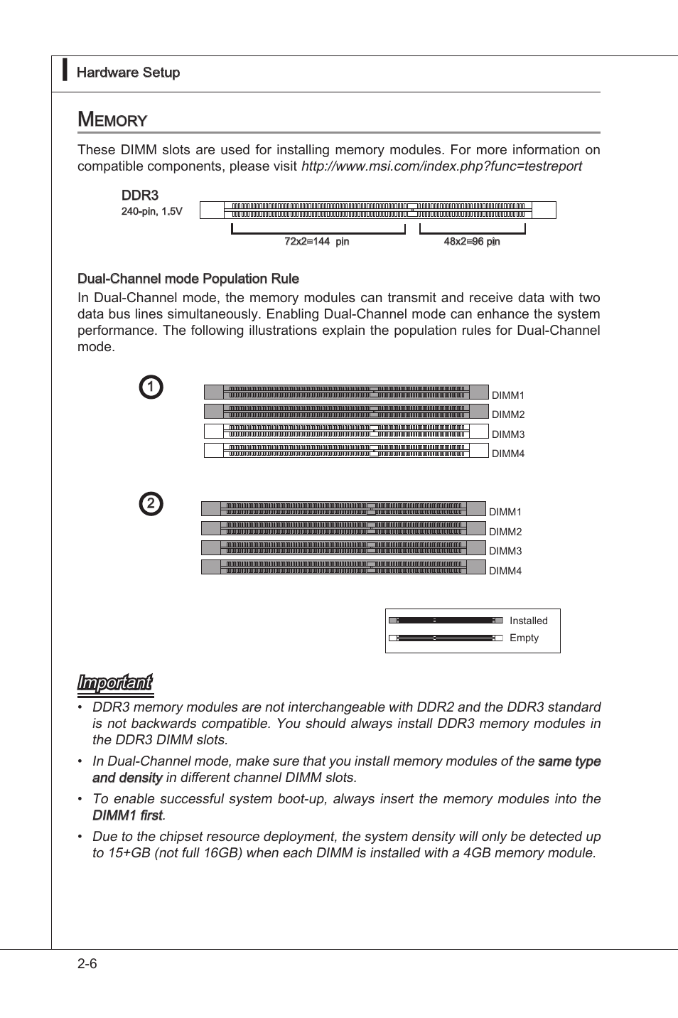 Memory, Memory -6, Important | MSI 890GXM-G65 User Manual | Page 22 / 110