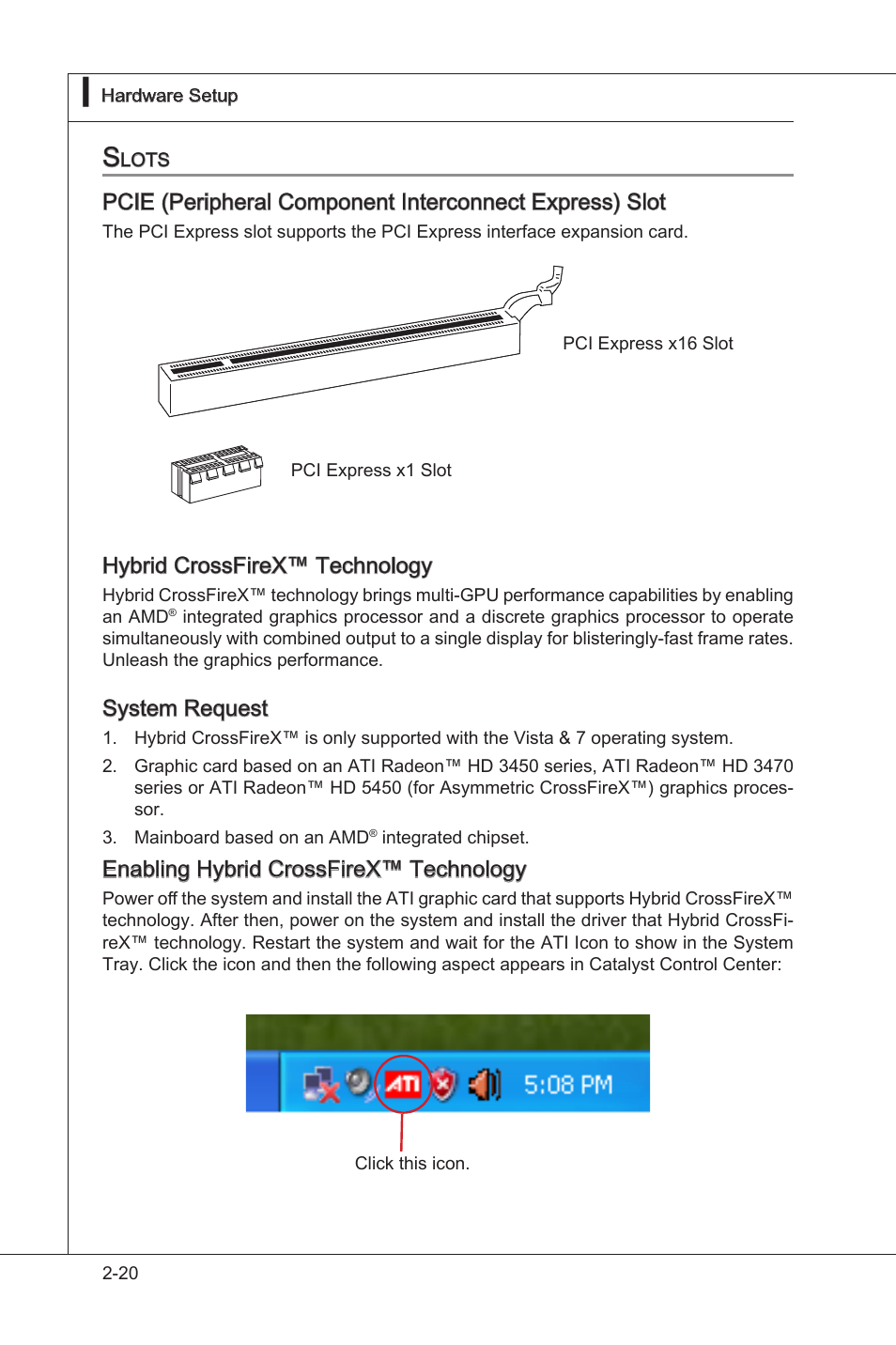 Slots, Slots -20, Hybrd crossfrex™ technology | System request, Enablng hybrd crossfrex™ technology | MSI 890GXM-G65 User Manual | Page 36 / 110