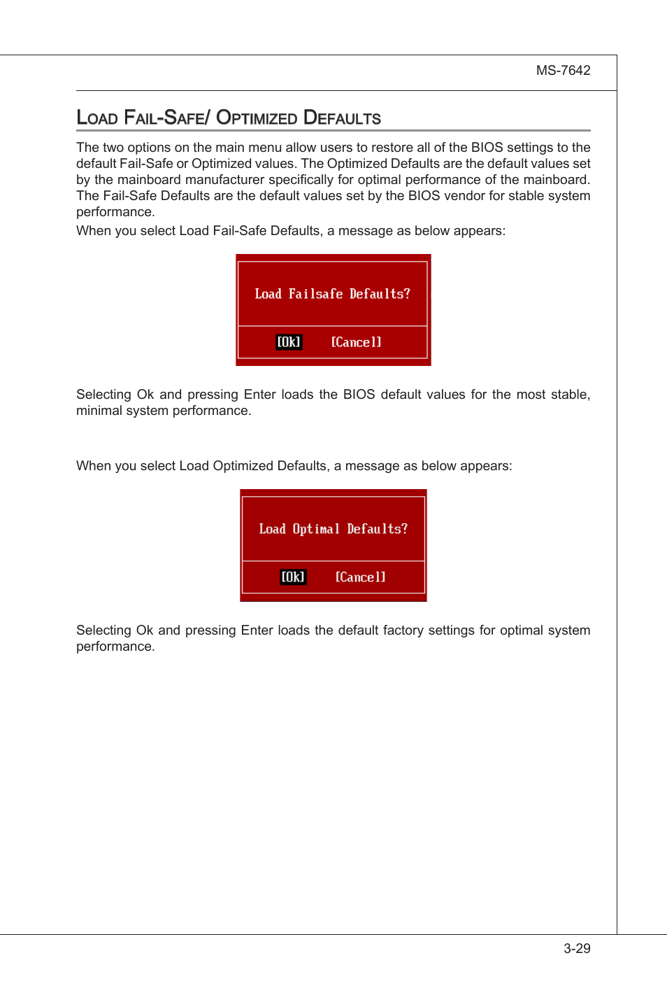 Load fail-safe/ optimized defaults, Load fal-safe/ optmzed defaults -29 | MSI 890GXM-G65 User Manual | Page 69 / 110