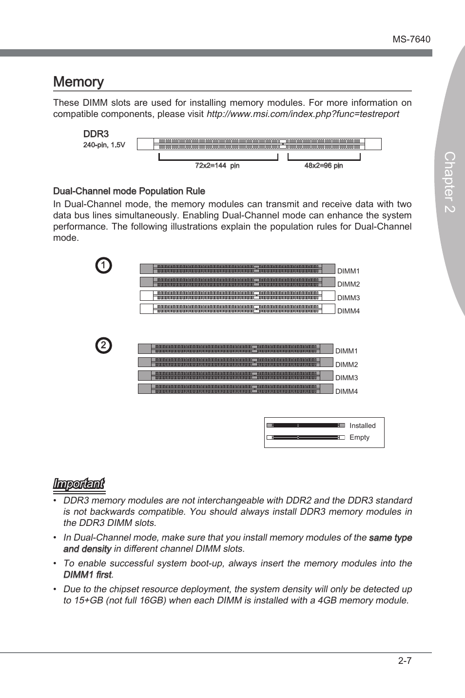Memory, Memory -7, Chapter 2 | Important | MSI 890FXA-GD70 User Manual | Page 23 / 90