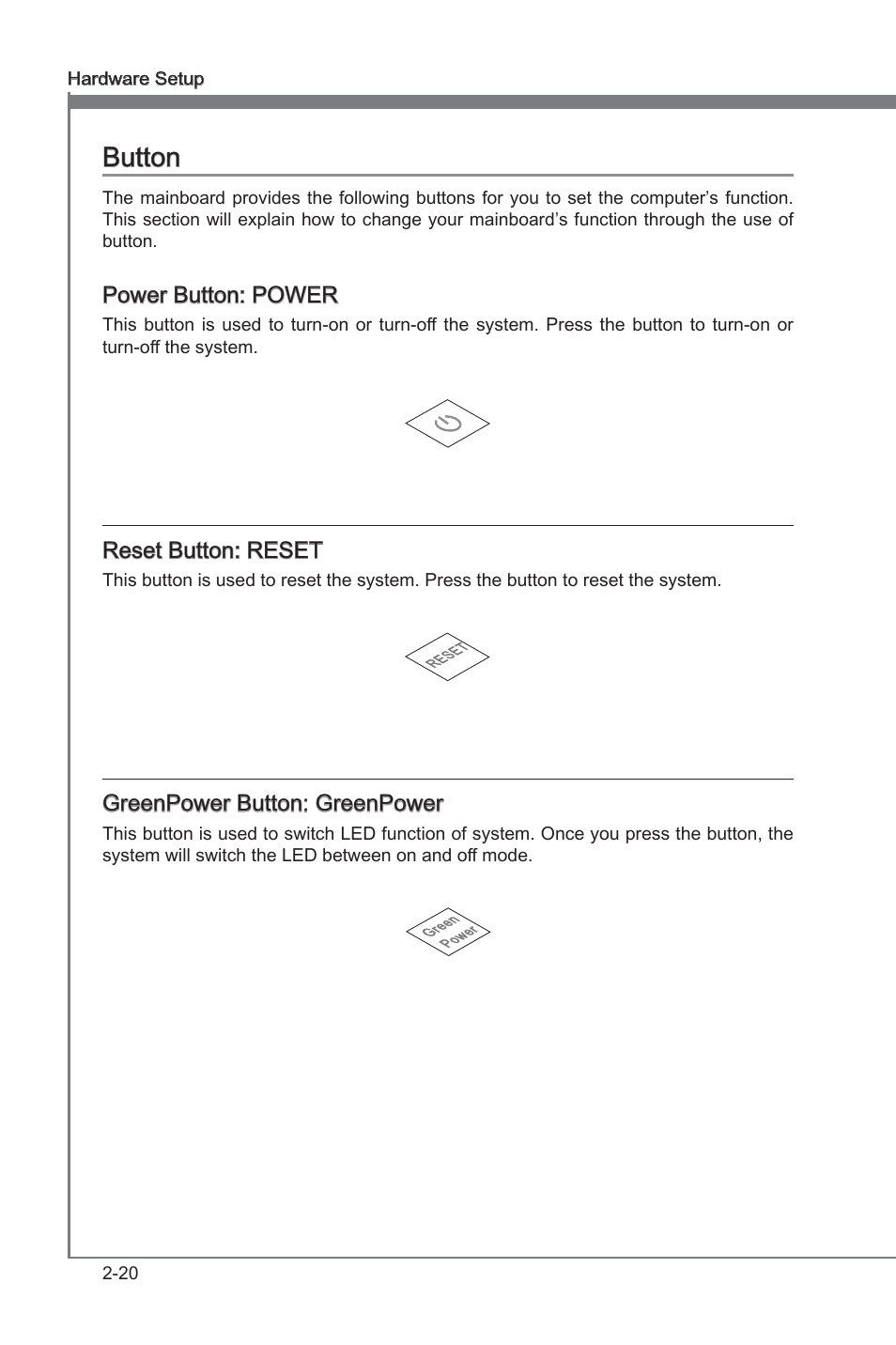 Button, Button -20, Chapter 2 | Chapter 2 button | MSI 890FXA-GD70 User Manual | Page 36 / 90