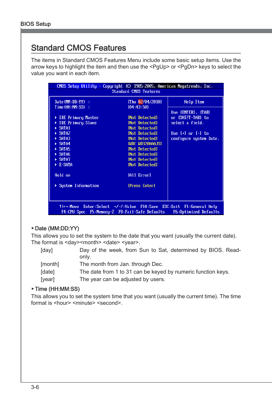 Standard cmos features, Standard cmos features -6, Chapter 3 | Chapter 3 standard cmos features | MSI 890FXA-GD70 User Manual | Page 50 / 90