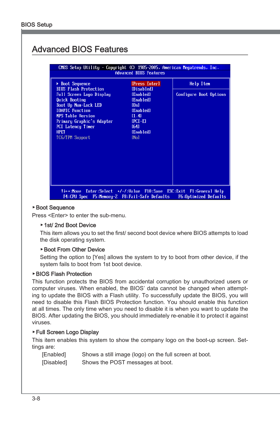 Advanced bios features, Advanced bios features -8, Chapter 3 | Chapter 3 advanced bios features | MSI 890FXA-GD70 User Manual | Page 52 / 90