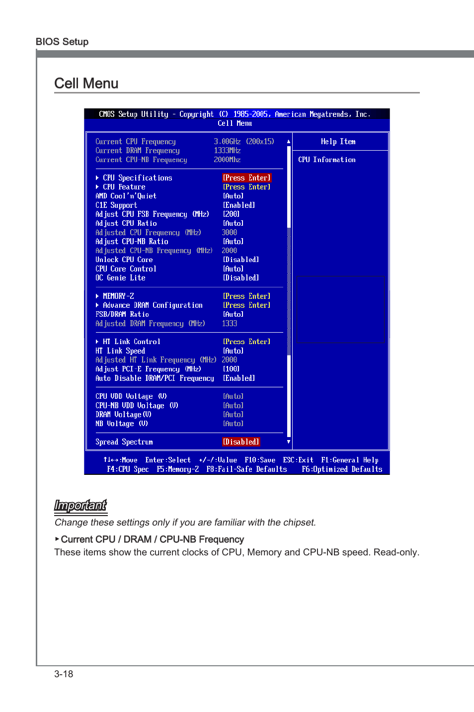 Cell menu, Cell menu -18, Chapter 3 | Chapter 3 cell menu | MSI 890FXA-GD65 User Manual | Page 54 / 80