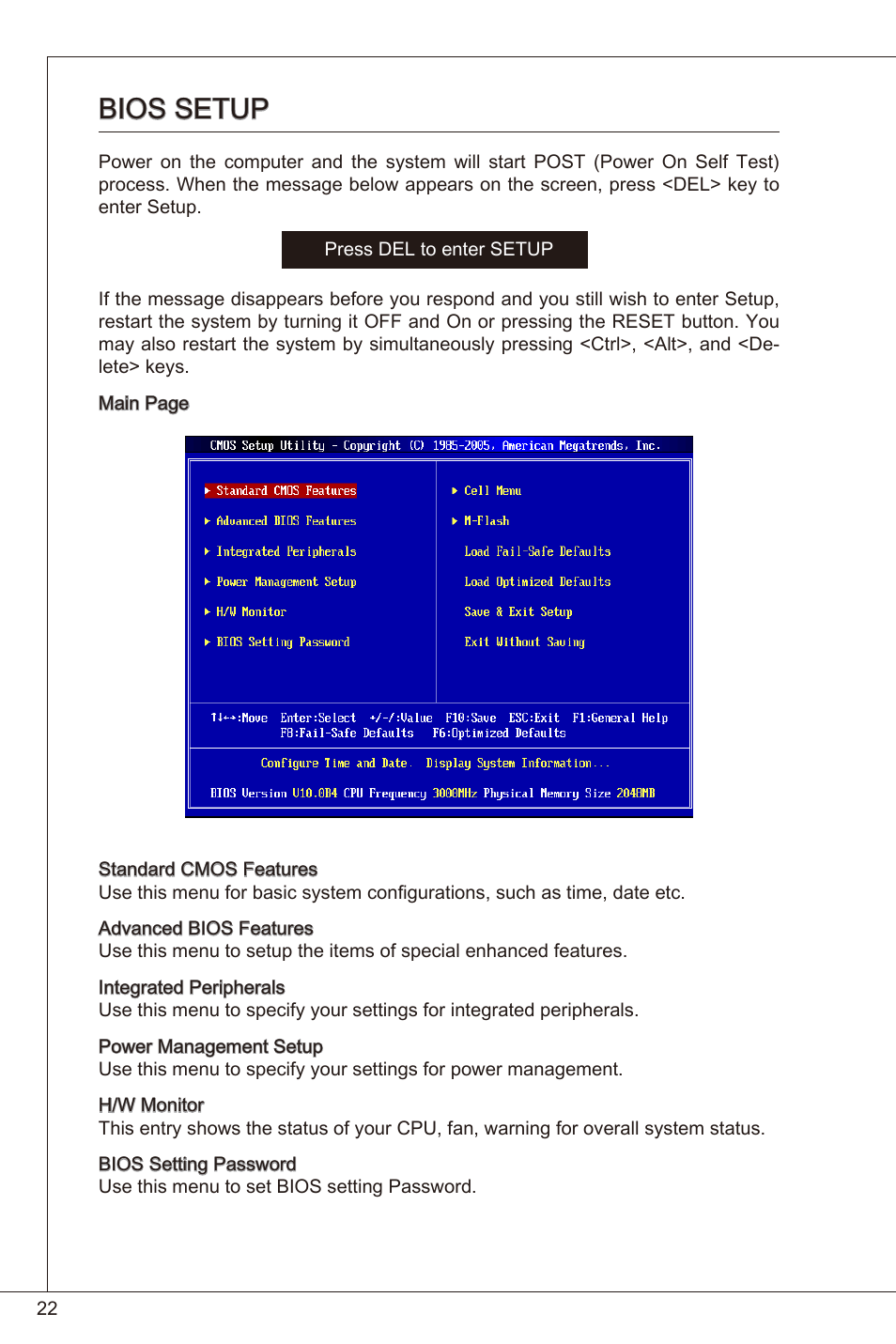 Bios setup | MSI 880GMA-E35 (FX) User Manual | Page 22 / 169