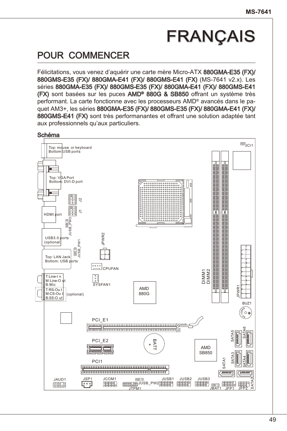 Français, Pour commencer | MSI 880GMA-E35 (FX) User Manual | Page 49 / 169