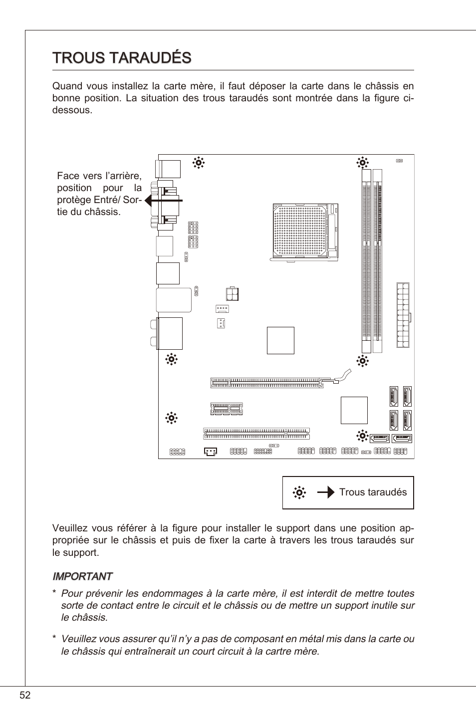 Trous taraudés | MSI 880GMA-E35 (FX) User Manual | Page 52 / 169