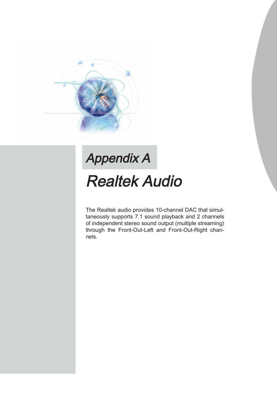 Appendix a, Realtek audio, Realtek audo | Appendx a | MSI 870S-G54 User Manual | Page 68 / 83