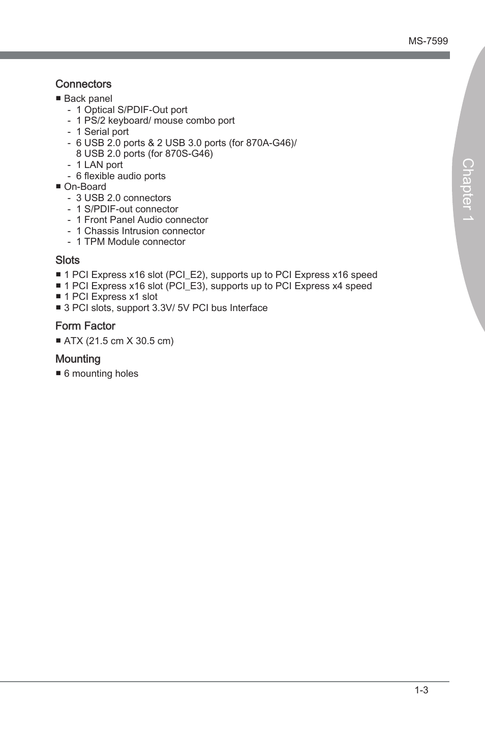 Chapter 1 | MSI 870A-G46 User Manual | Page 13 / 80