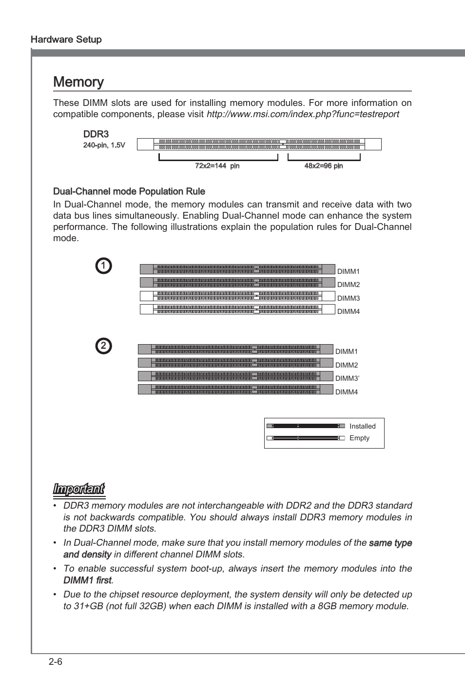 Memory -6, Important | MSI 870A-G46 User Manual | Page 22 / 80