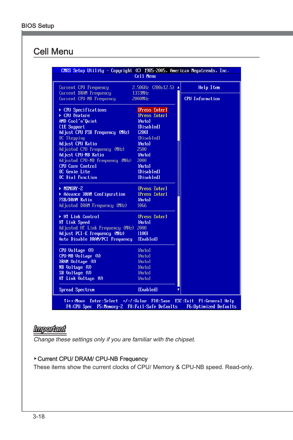 Cell menu -18, Chapter 3, Chapter 3 cell menu | MSI 870A-G46 User Manual | Page 54 / 80