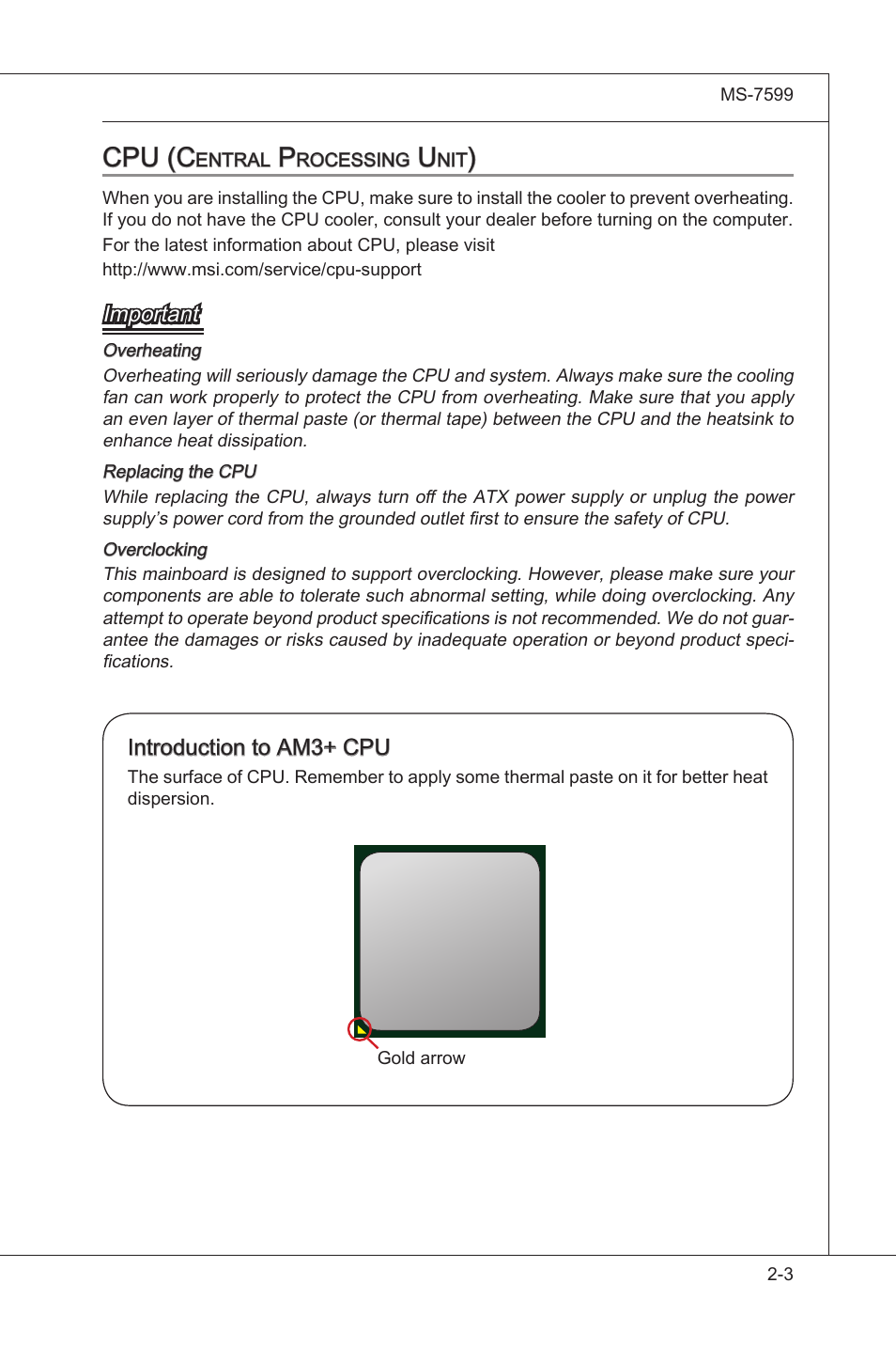 Cpu (central processng unt) -3, Cpu (c | MSI 870A-G54 (FX) User Manual | Page 19 / 84