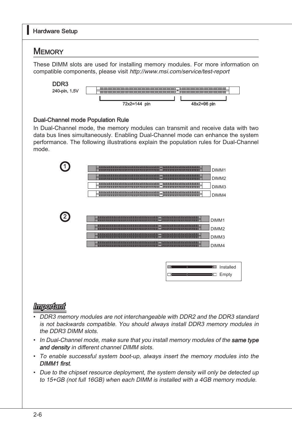 Memory -6, Important | MSI 870A-G54 (FX) User Manual | Page 22 / 84