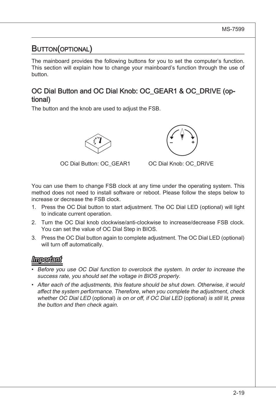 Button(optonal) -19, Important | MSI 870A-G54 (FX) User Manual | Page 35 / 84