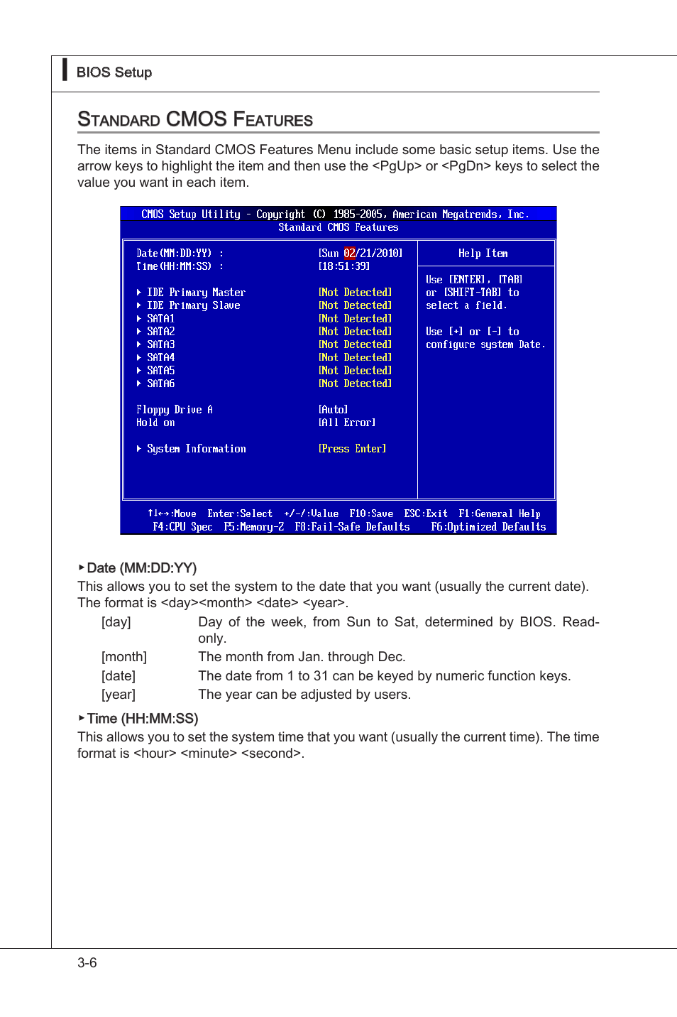 Standard cmos features -6, Cmos f | MSI 870A-G54 (FX) User Manual | Page 46 / 84