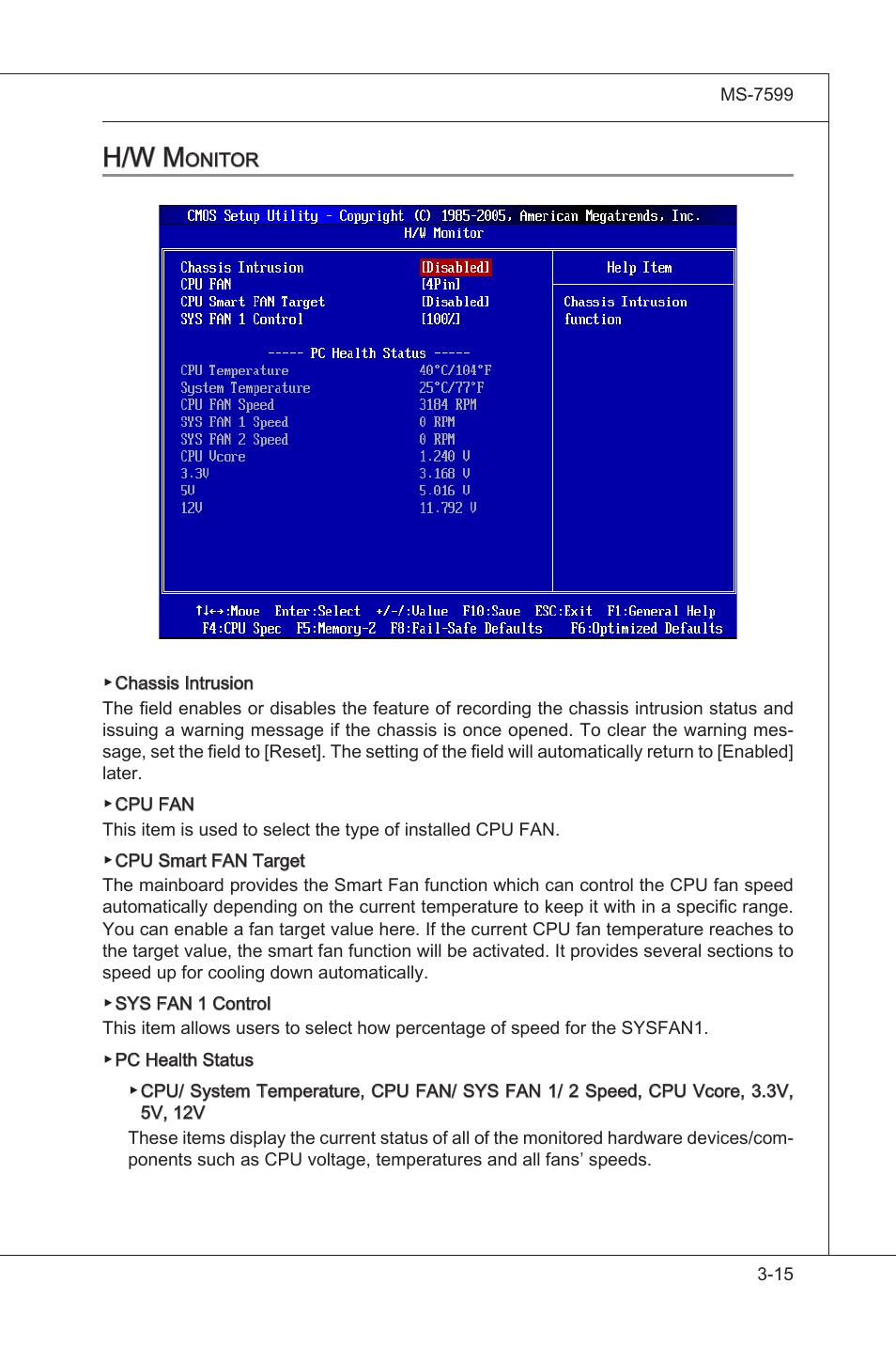 H/w montor -15, H/w m | MSI 870A-G54 (FX) User Manual | Page 55 / 84