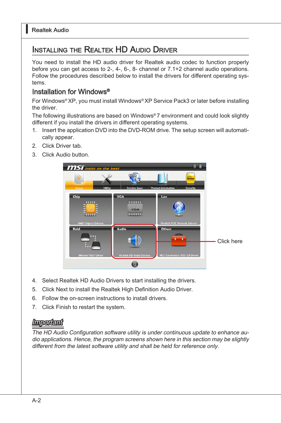 Hd a, Installaton for wndows, Important | MSI 870A-G54 User Manual | Page 69 / 83