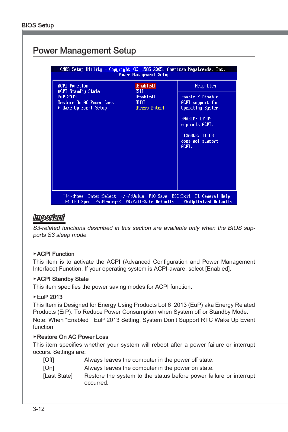 Chapter 3, Chapter 3 power management setup, Important | MSI 870A Fuzion Power Edition User Manual | Page 54 / 86
