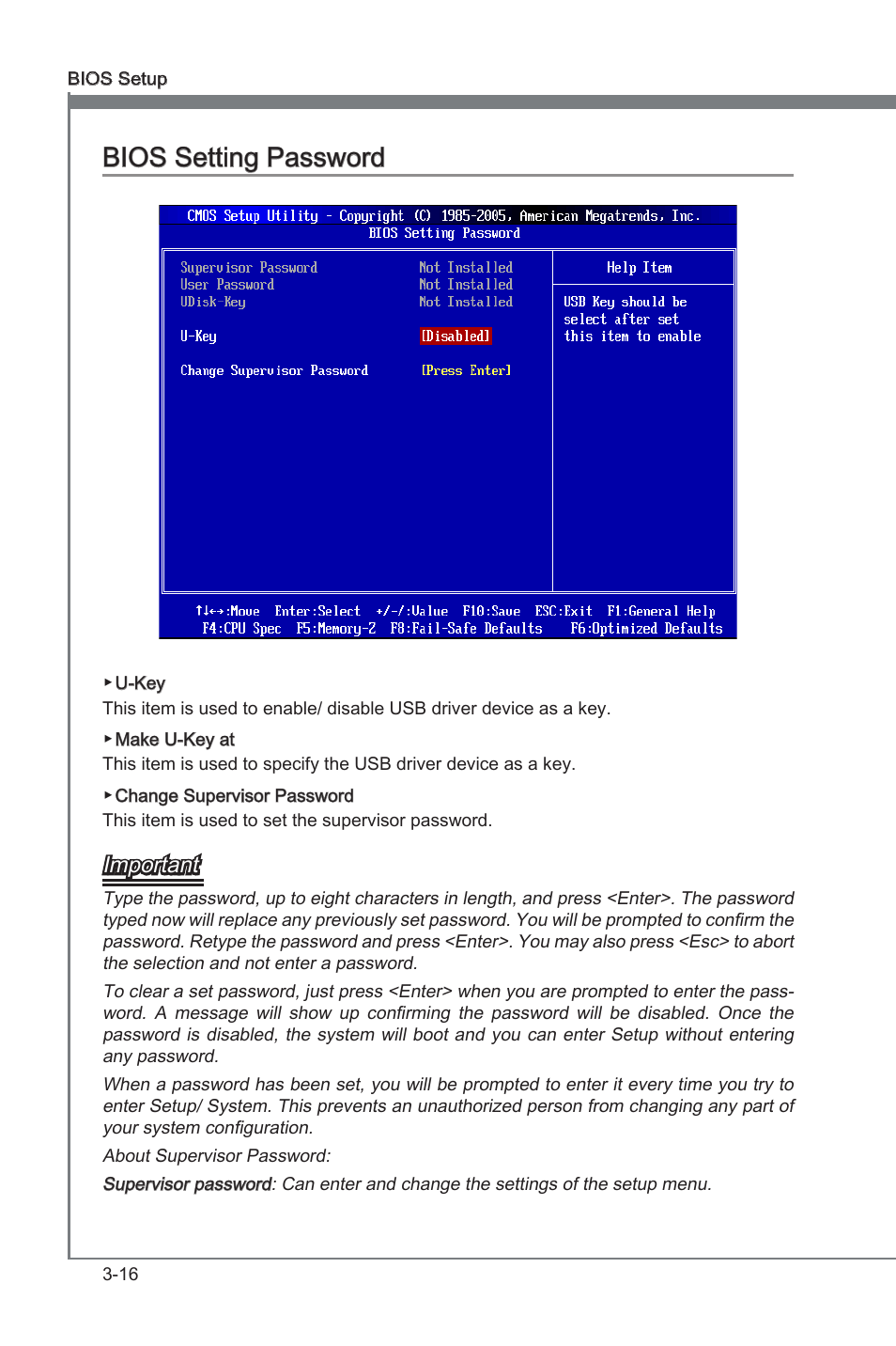 Chapter 3, Chapter 3 bios settng password, Important | MSI 870A Fuzion Power Edition User Manual | Page 58 / 86