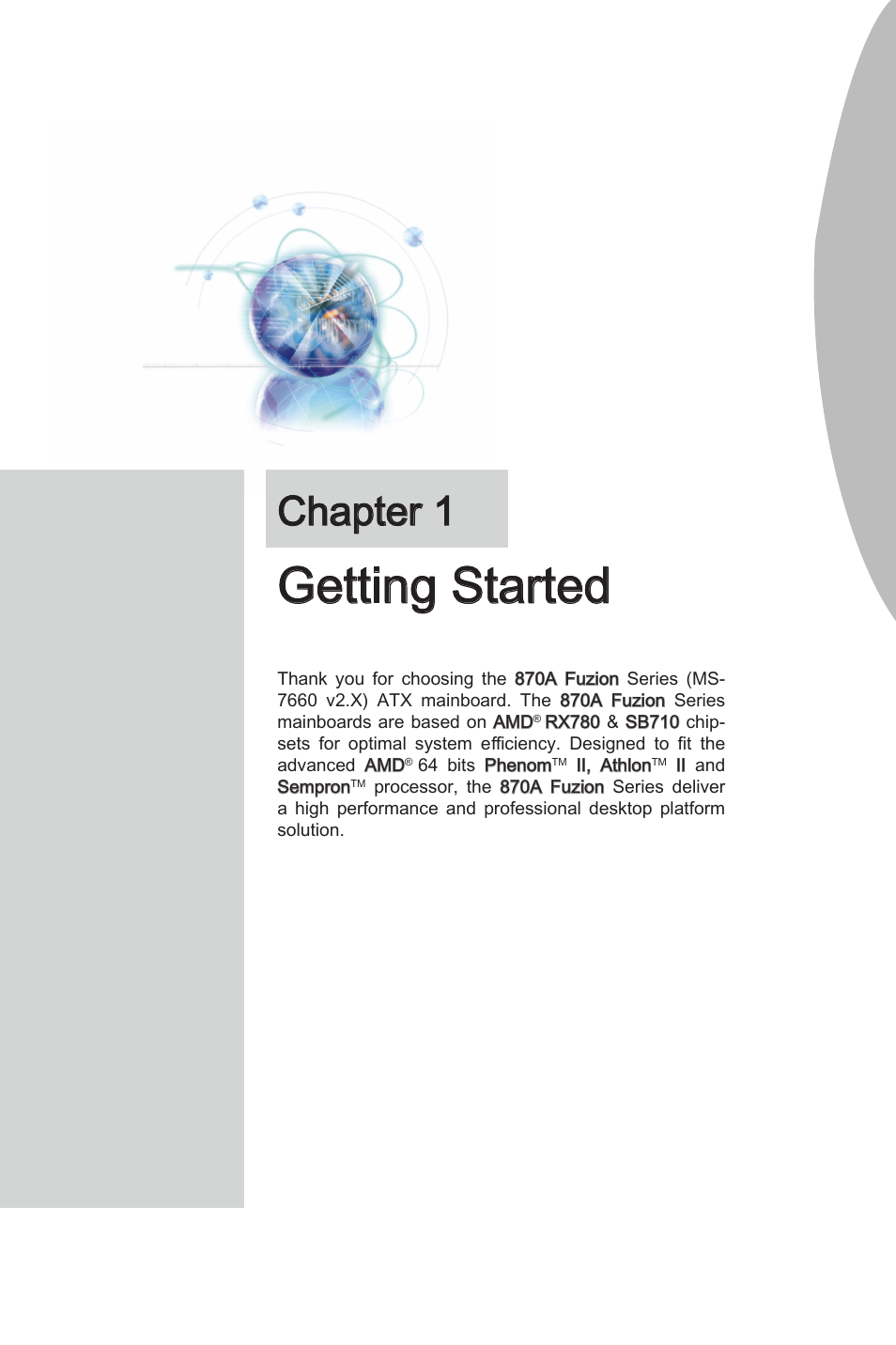 Chapter 1 gettng started -1, Gettng started, Chapter 1 | MSI 870A Fuzion User Manual | Page 11 / 94