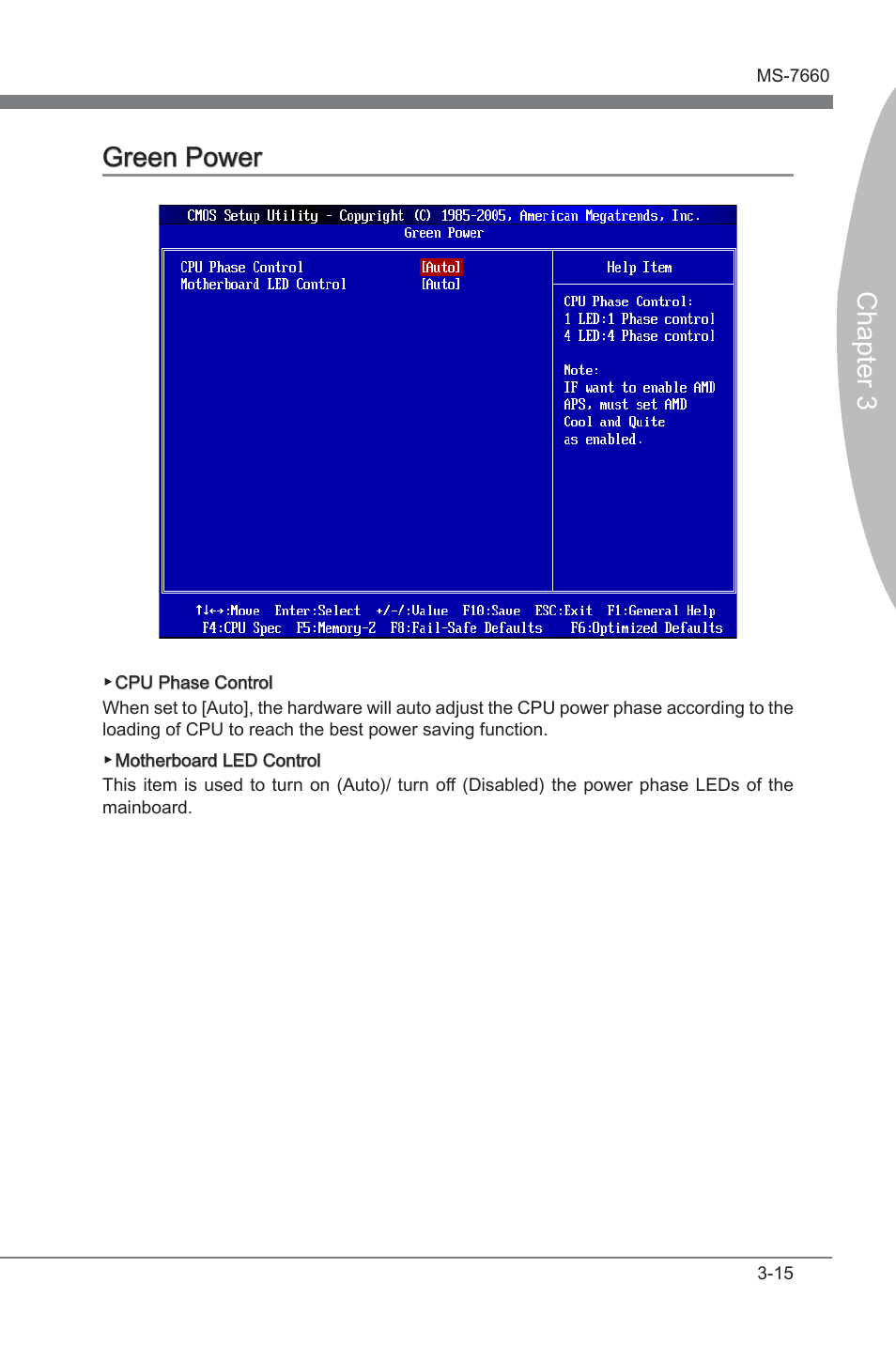 Green power -15, Chapter 3, Chapter 3 green power | MSI 870A Fuzion User Manual | Page 55 / 94