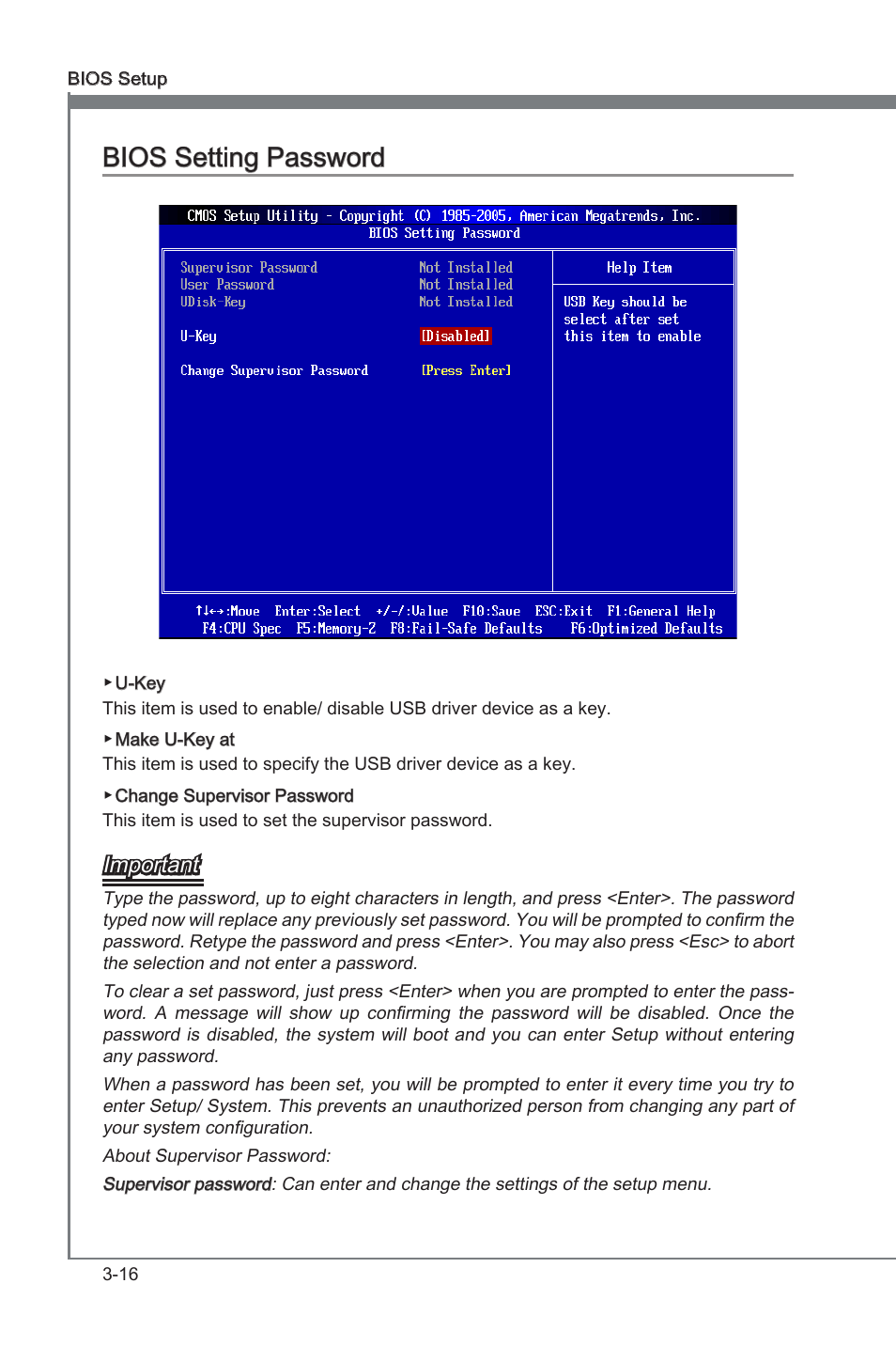 Bios settng password -16, Chapter 3, Chapter 3 bios settng password | Important | MSI 870A Fuzion User Manual | Page 56 / 94