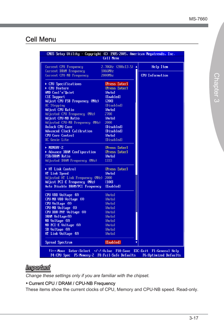Cell menu -17, Chapter 3, Chapter 3 cell menu | MSI 870A Fuzion User Manual | Page 57 / 94